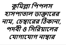 কুমিল্লা পিপলস হাসপাতাল ডাক্তারের নাম, চেম্বারের ঠিকানা, পদবী ও সিরিয়ালের যোগাযোগ নাম্বার
